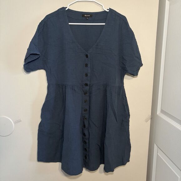 Madewell Lightspun Button Front Minidress Blue Women L - Picture 7 of 8
